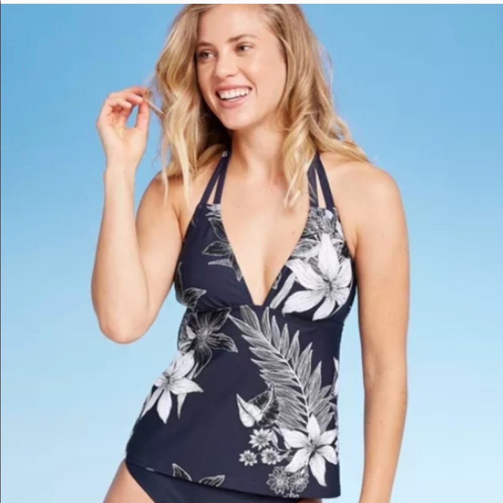 NWOT KONA SOL FLORAL HALTER TANKINI